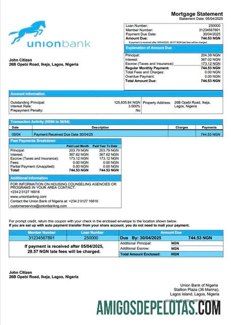 em branco Modelo Word e PDF de declaração de hipoteca do Nigeria Union Bank Of Nigeria